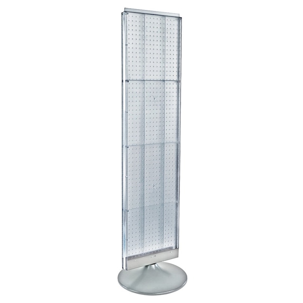 Two-Sided Pegboard Floor Display on a Silver Round Non-Revolving Base